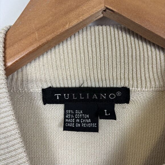 Tulliano Sweater Mens L Beige Silk Cotton Mock Neck Pullover Lightweight Flaw - Picture 3 of 7